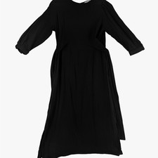 Zara Womens Black Cotton Textured Midi Dress Side Tie Puff Sleeve Small