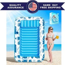 1x Inflatable Tanning Pool Floats for Adults Large Rectangle Pool Lounger Float