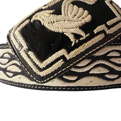Handmade Cock Rooster Embroidered Leather White Black Belt Western 42to 47 XL - Picture 11 of 14
