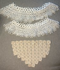 Vintage Handmade Tatting Lace Collars and Crochet Doily Set Of 3