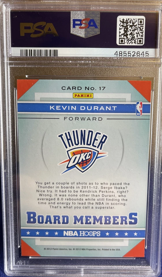 Low POP 2012 PANINI NBA Hoops Kevin Durant PSA 10 Gem Mint Hall Of Fame All Star - Image 3 of 3