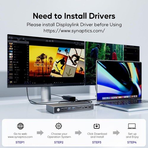 Displaylink Docking Station, PULWTOP USB C DisplayLink Dock Dual Displays for Ma - Afbeelding 6 van 9