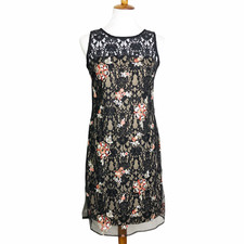 Taylor Dress Floral Embroidered Overlay Lace Yoke Black Multicolor Sz. 2