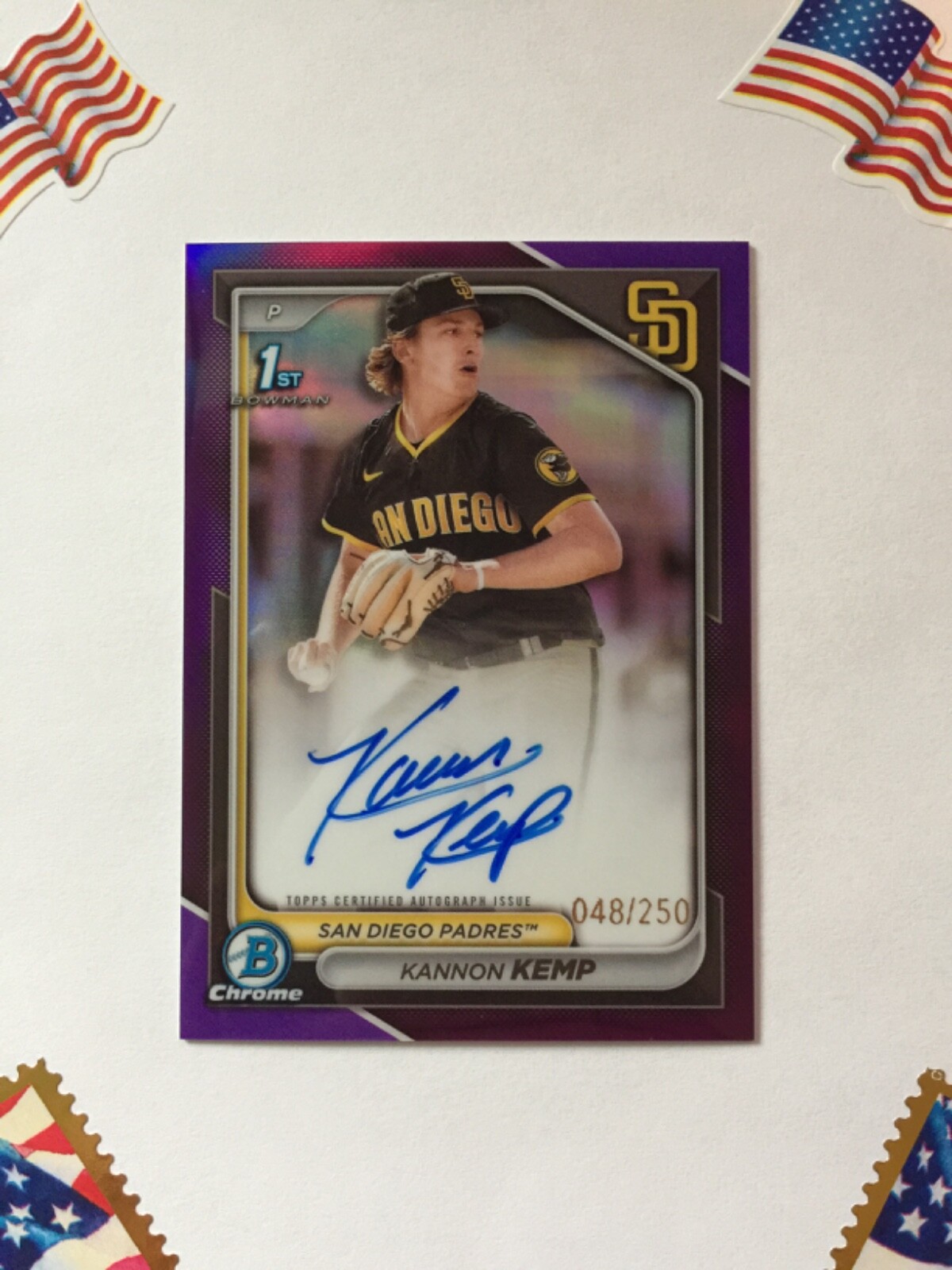 2024 Bowman Chrome Kannon Kemp 1st  Purple Refractor  Auto /250 Padres  CPA-KK