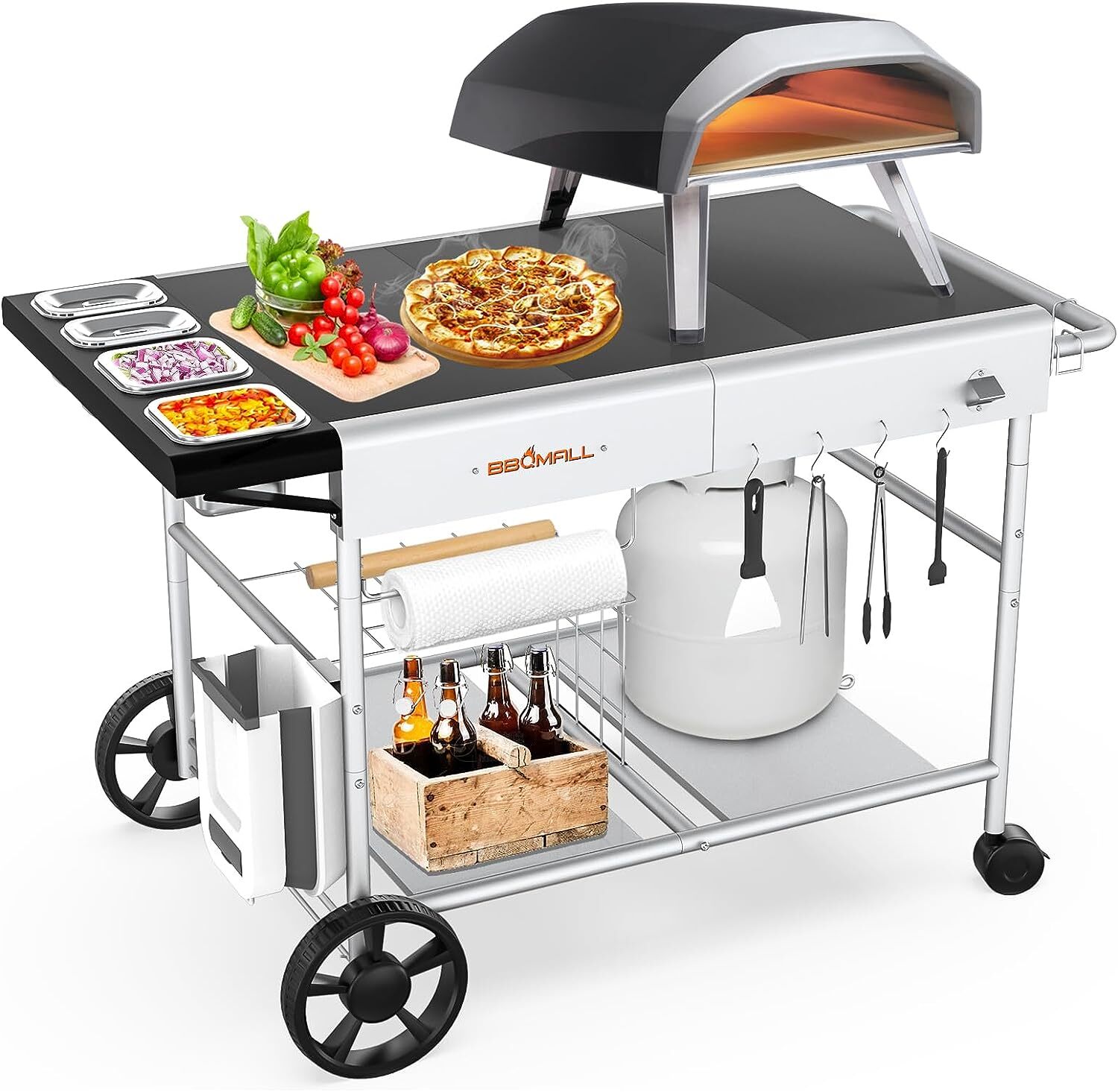 GFTIME Grillwagen Für Pizzaöfen - Mobiler Küchenwagen Mit Stauraum