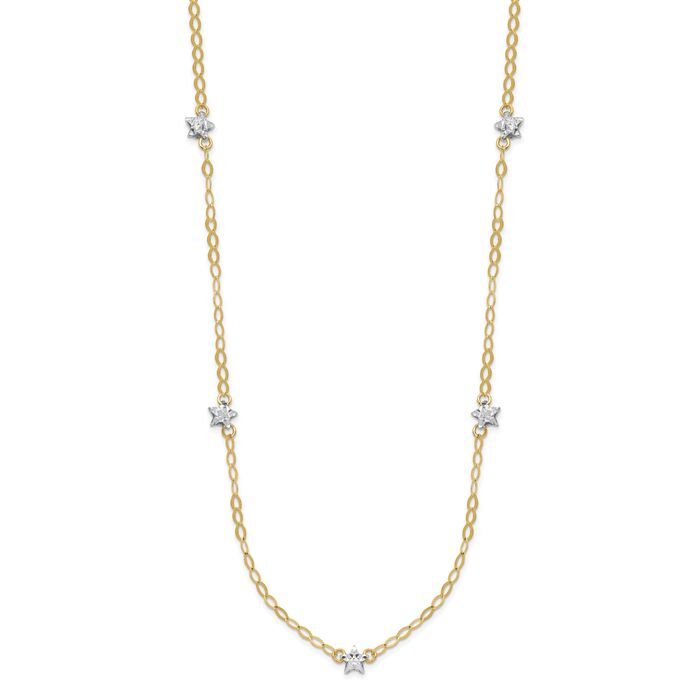 14K Solid Two Tone Gold Oval Chain Stars Necklace | eBay