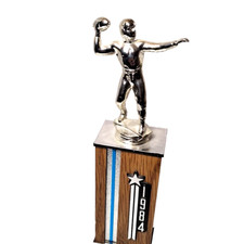 1984 Football Trophy 2nd Place Silver Plastic Topper Wood Base