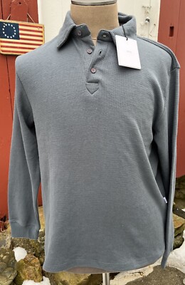 NEW Onia Men's M Classic Waffle Cotton Long Sleeve Polo Stormy Blue NWT $85