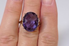 Vintage Vermeiled Sterling Silver Open-Work Cushion Cut Amethyst Ring -Size 6.75