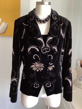Kaliko Embroidered Velvet Jacket Size 14 16 Silk Mix Detach Collar + Corset Top