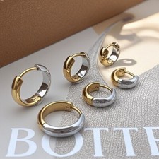 7/9/12mm Woman 14K Gold Plated Silver Gold Round Huggie Hoop Earring