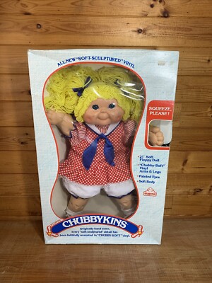 Chubbykins Eugene Doll 21'' Vinyl Floppy Girl Aqua Blue Eyes Blonde Pig Tails