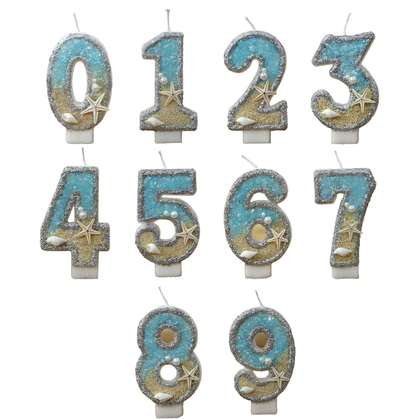 Candles For Birthday Beach Theme Blue Starfish Numeric Candles 0-9 Cake Decorate-image