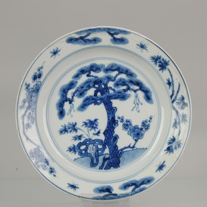Antique Kangxi Chinese Porcelain Three Friends of Winter Plate Marked Base