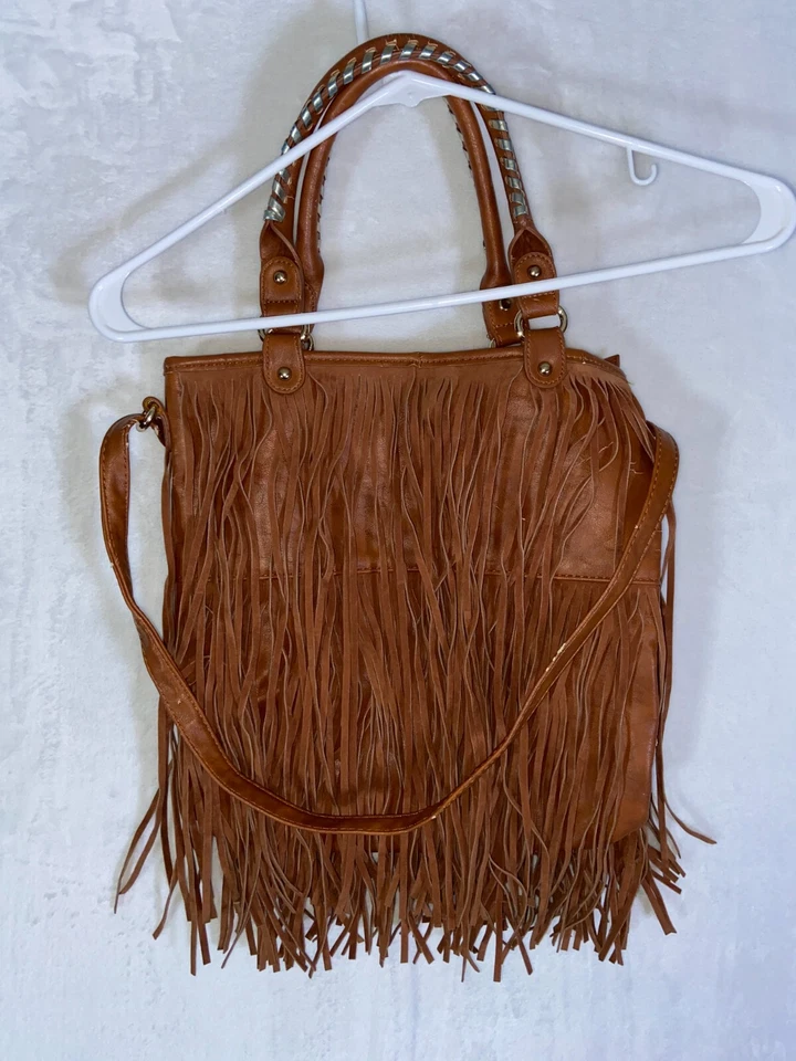 CATO Black Faux Leather Purse Allover Fringe Hobo Western Shoulder Bag - Image 4 of 4