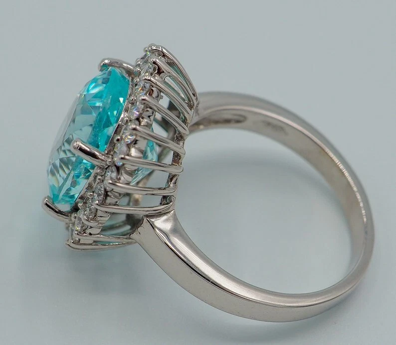 Anillo de plata 925 sólido muy único con una rara piedra de turmalina "Paraiba" de 15,42 quilates  Foto 4 de 4