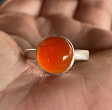 925 Sterling Silver Orange Carnelian Round Gemstone Boho Ring One of a Kind Gift