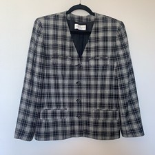 Vintage Liz Claiborne Collection Plaid Print Blazer Jacket Size 12