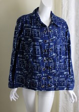 Cj Banks Sz 2x Persian Blue Denim Art Print Twill Zip-up Jacket Blazer Cotton