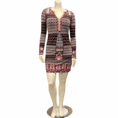 HALE BOB Women's Small A Line Diamond Print Multicolor Long Sleeve Mini Dress