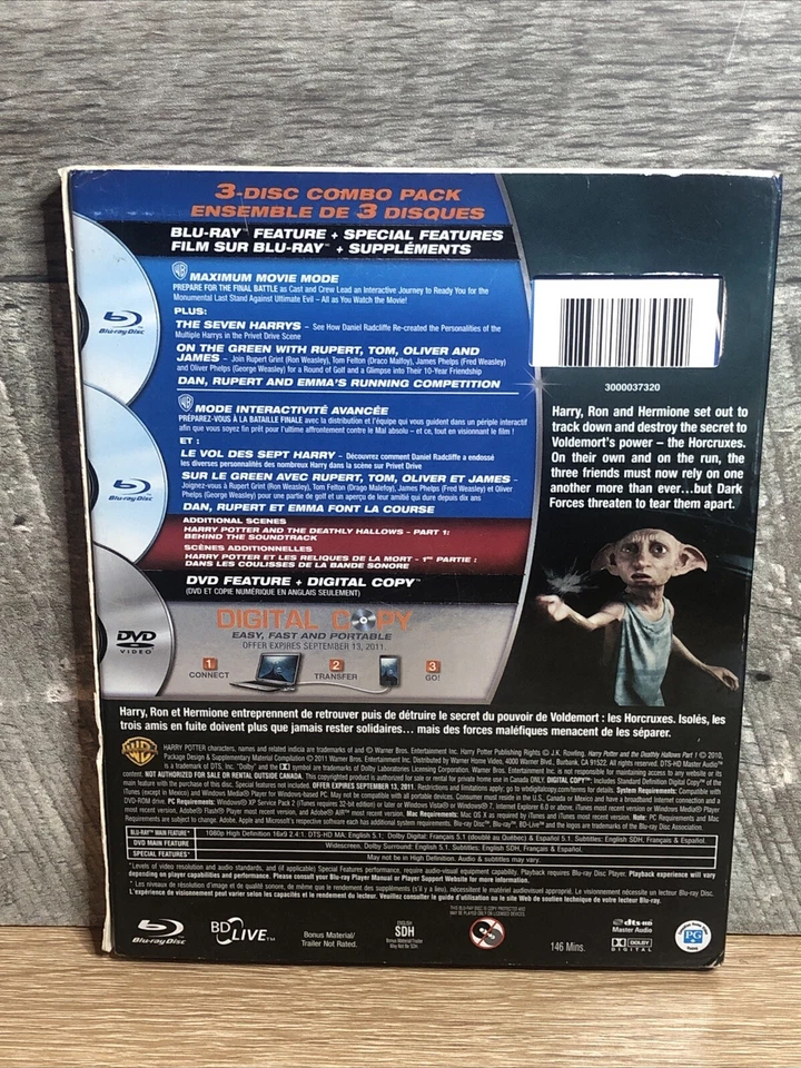 Harry Potter and the Deathly Hallows: Part I (Blu-ray/DVD, 2011, 3-Disc Set) - Image 2 of 3