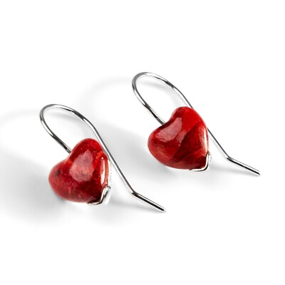 Silber und Rot Horn Koralle Herz Ohrhänger Herzschmuck Herz Rot Ohrringe