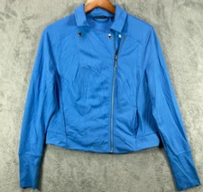 H Halston Motorcycle Jacket Womens 12 Jacket Blue Periwinkle Knit Diagonal Zip