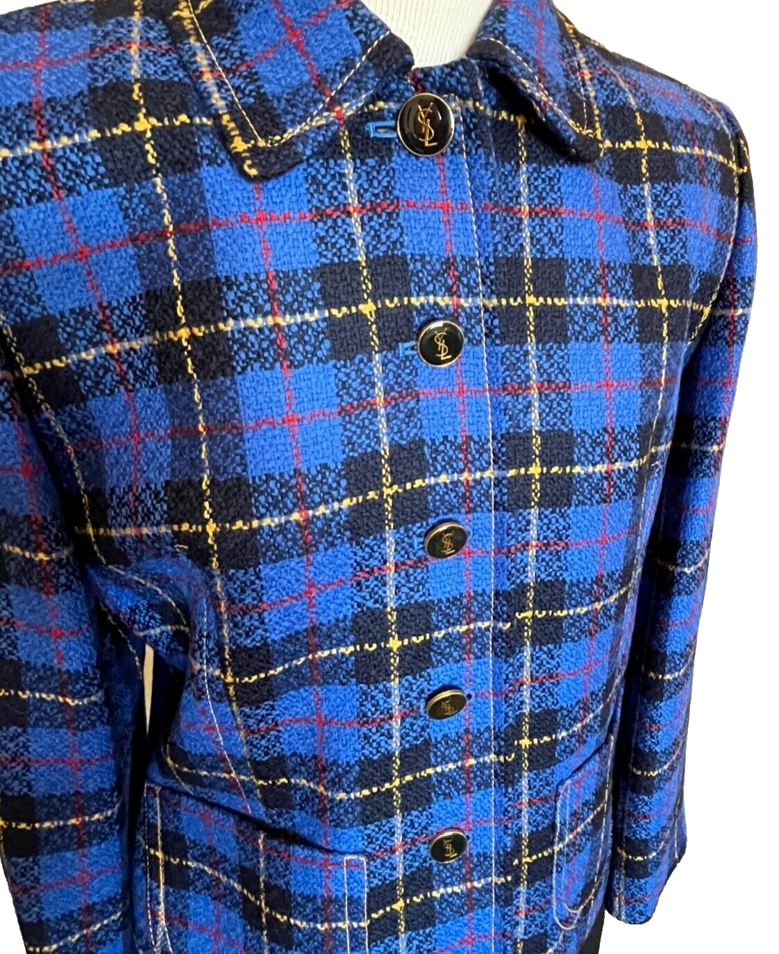 Gonna tuta Yves Saint Laurent France Encore 2 pezzi nero blu lana a quadri taglia 8 10