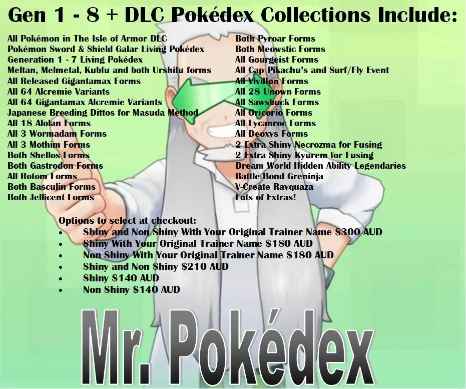 Pokemon Sword & Shield / COMPLETE Galar Gen 1-8 Dex (Download Now