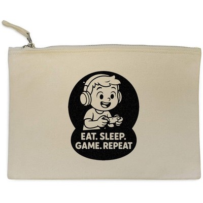 ''Essen. Schlaf. Spiel. Repeat.' Canvas Clutch Tasche / Zubehörkoffer (CL00044812)