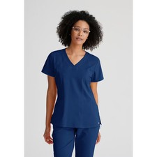 Barco One Women's Racer 4-Pocket V-Neck Scrub Top X Large Indigo.
