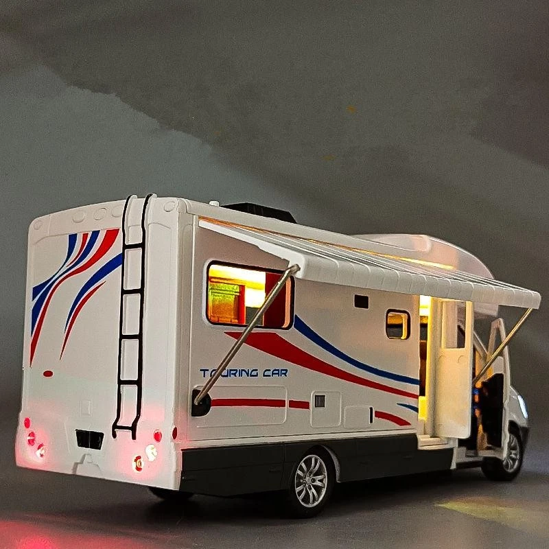 Autocaravana diecast diecast 1:28 cámper furgoneta modelo metal vehículo turístico luz de sonido juguete Foto 3 de 4