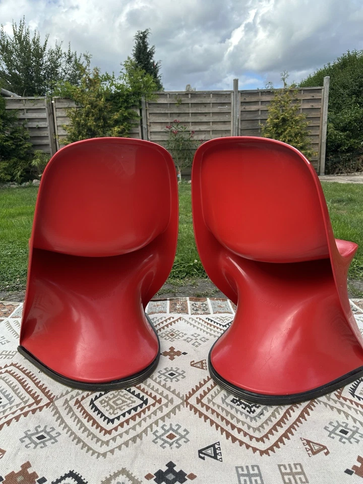 2 X Chairs Kids Casalino Vintage Red Good Condition Space Age Era - Image 3 of 4