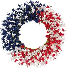 20 Inch Patriotic Forsythia Wreath for Front Door, 4th of July Independence Day