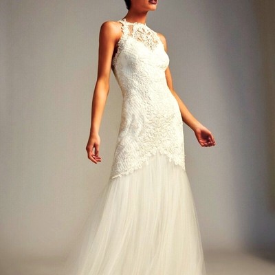 NWT TADASHI SHOJI Janey Gown Ivory Tulle Embroidered Lace Overlay