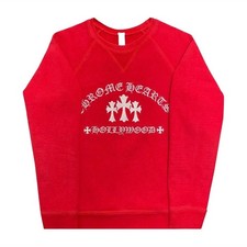 Chrome Hearts Red White Pullover Crew Neck Sweatshirt Logo Long Sleeve Men