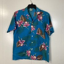 Vintage Oceanaire Hawaiian Shirt Mens Medium Floral Tropical Made in USA Blue M