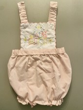 Vintage Pink Striped Embroidered ABC Bubble Romper Baby Girl 6-12 Months USA