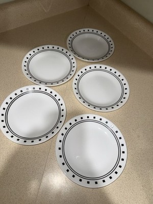 6 Corelle City Block Plates Bread Dessert Salad Black Squares White 6.75 