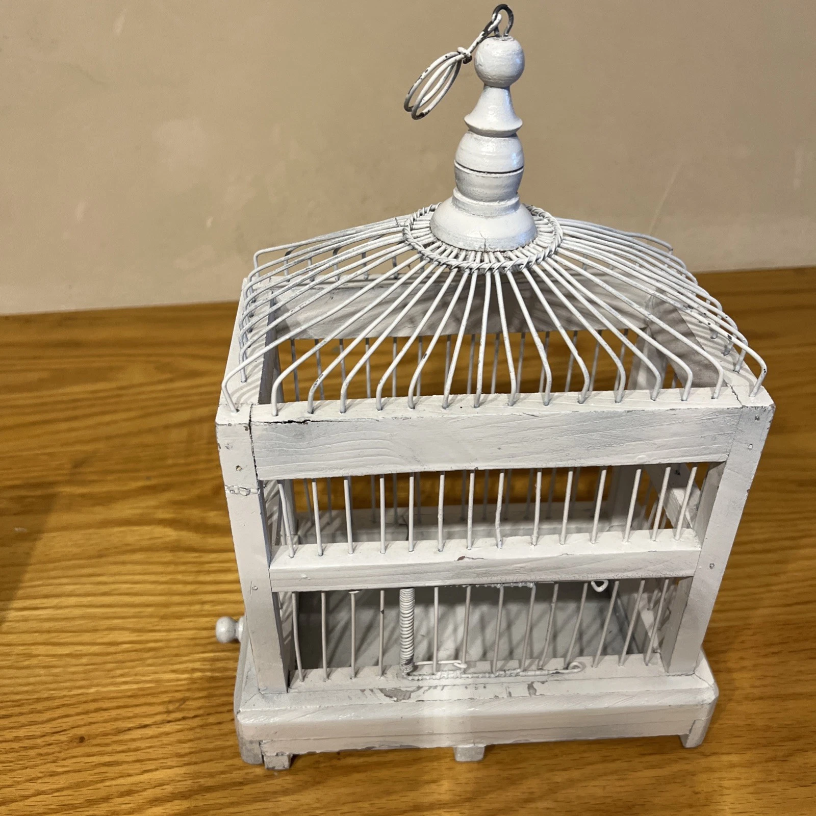 Vintage Wood And Metal Wire Bird Cage Dome Style Bird House White
