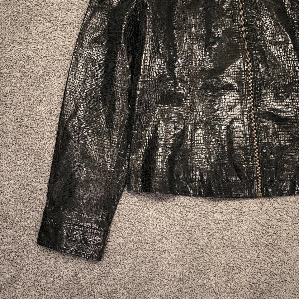 Chaqueta de Cuero Rafaella Y2K Mujer 10 Negro Cocodrilo Repujado Cremallera Moto Motociclista Foto 3 de 4