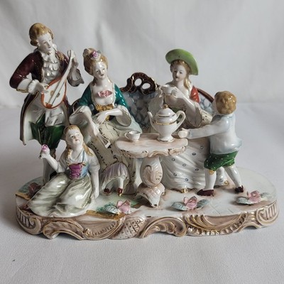 German Sax Porcelain Group Statue 1950s Tea Time with Music RARE