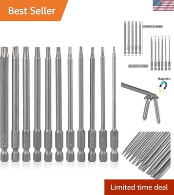 Torx Bit Set 11 Piece 4 Inch long Security Tamper Proof Star Bit Set S2 Steel...