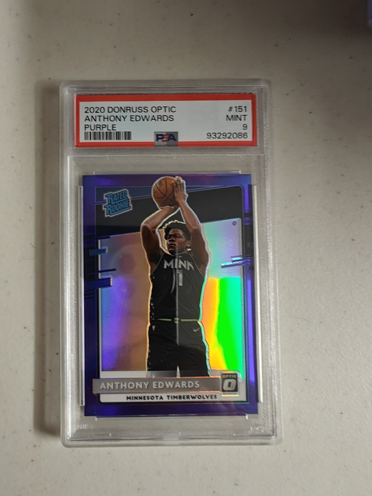 2020 Panini Donruss Optic Anthony Edwards Purple #151 RC Timberwolves PSA 9
