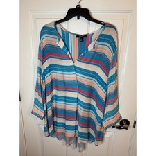 Nine West Jeans Stillwater Stripe Tunic Blouse Blue Pink Lighweight XL