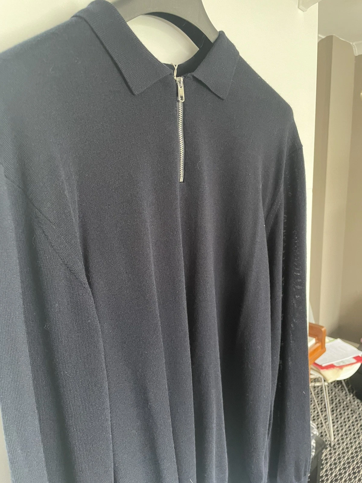M&S England Men's Merino Wool 1/4 Zip Blue Collared Jumper Size XL 44-46”
Opens in a new window or t