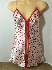 Vtg Victoria's Secret SATIN Nightgown Chemise FLYAWAY Nightie 2008 Red Hearts XS