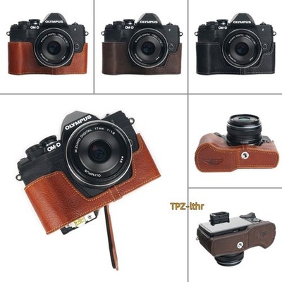 For Olympus EM10 MarkIV Handmade Genuine Real Leather Half Camera Case Bag Cover