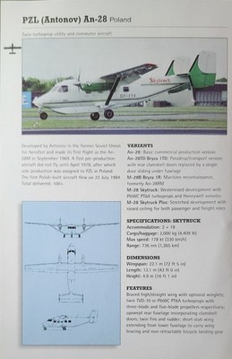 PZL Antonov An 28 An-28 Plane Picture Aircraft Article Original Vtg Info Sheet  