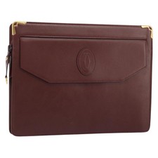 CARTIER Must Line Clutch Bag Leather Bordeaux Gold Auth 182457